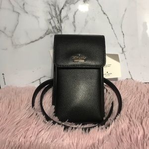 NWT Kate Spade Black Pebbled Leather Phone Carrier